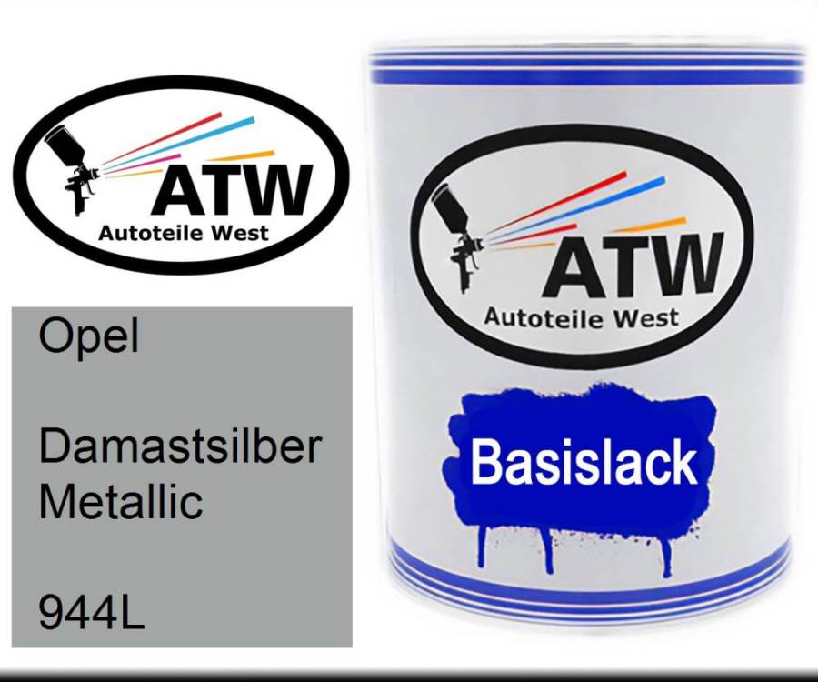 Opel, Damastsilber Metallic, 944L: 1L Lackdose, von ATW Autoteile West.
